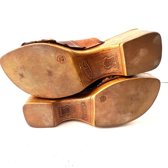 Vintage Platform Sandals Slides Genuine Leather Patchwork Y2K Mules Size 7.5 - Picture 7 of 10